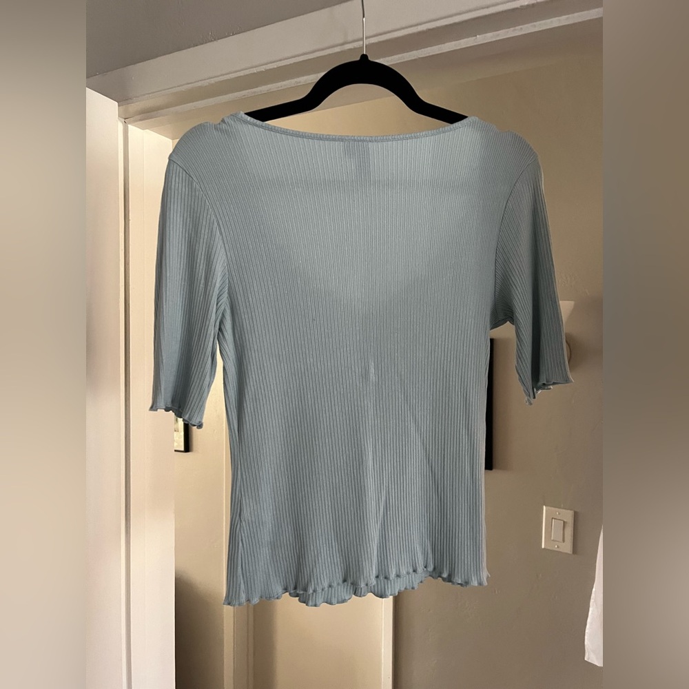 & Other Stories Sky Blue Ribbed Button-Down Shirt - Picture 2 of 6